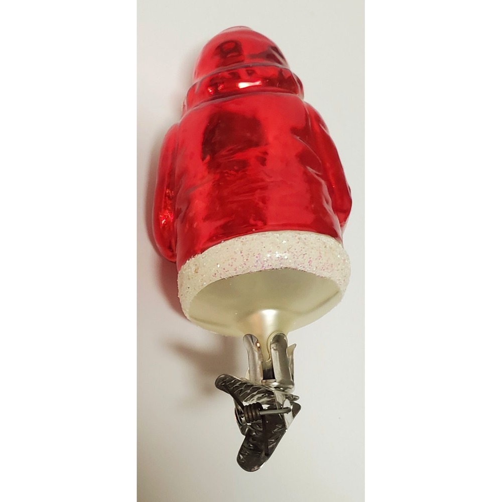 VTG Santa Christmas Ornament German Glass with Clip Red Coat Holding Green Tree - Picture 4 of 8